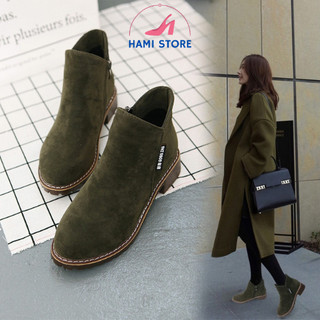 Giày Boot Nữ Đẹp Da Lộn Với 3 Màu Đen, Vàng, Rêu Đủ Size 35-40 SHOP HAMI G27