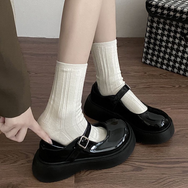 𝑴𝒂𝒏𝒕𝒊𝒔 𝒔𝒕𝒐𝒓𝒆 Giày Lolita da bóng mũi tròn đế xuồng 4cm New-KT100