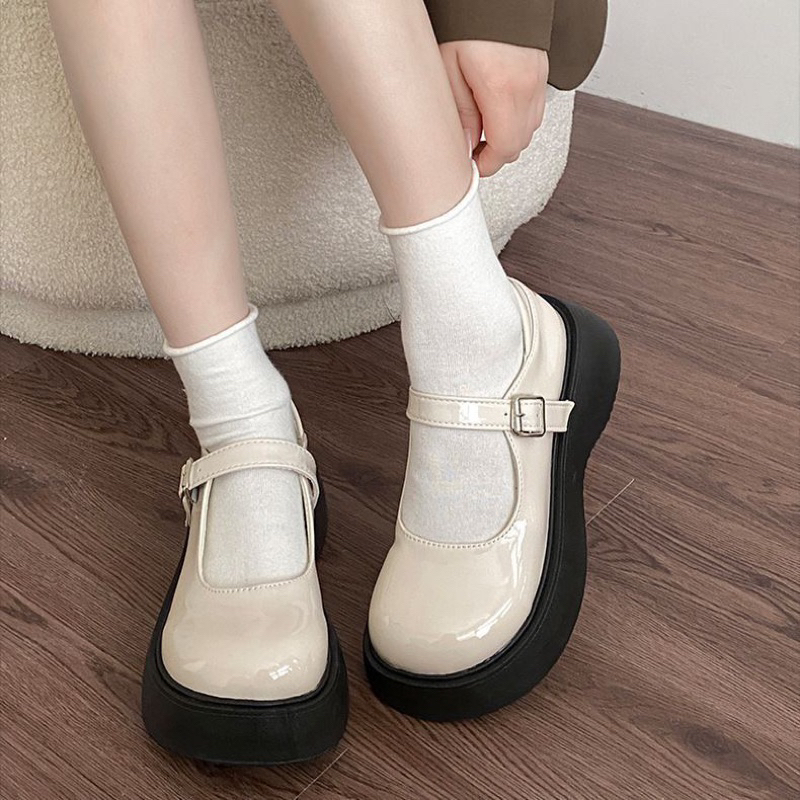 𝑴𝒂𝒏𝒕𝒊𝒔 𝒔𝒕𝒐𝒓𝒆 Giày Lolita da bóng mũi tròn đế xuồng 4cm New-KT100