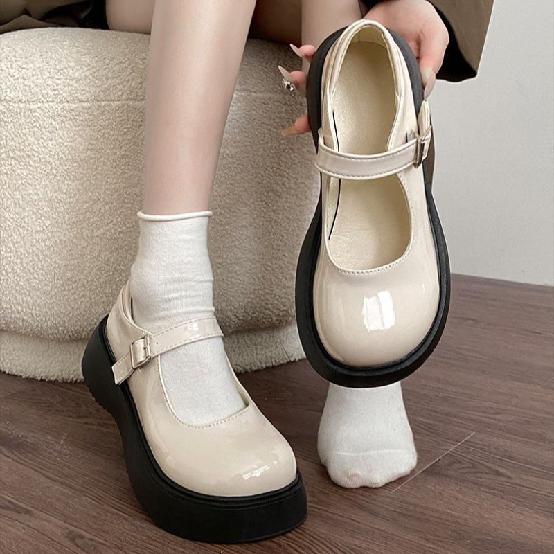 𝑴𝒂𝒏𝒕𝒊𝒔 𝒔𝒕𝒐𝒓𝒆 Giày Lolita da bóng mũi tròn đế xuồng 4cm New-KT100