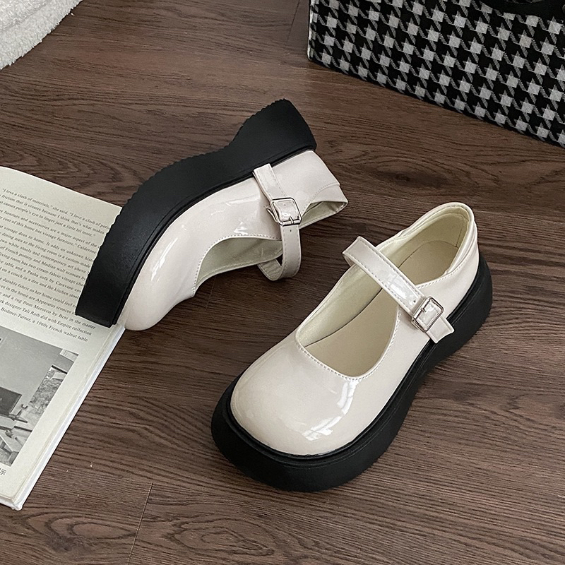 𝑴𝒂𝒏𝒕𝒊𝒔 𝒔𝒕𝒐𝒓𝒆 Giày Lolita da bóng mũi tròn đế xuồng 4cm New-KT100