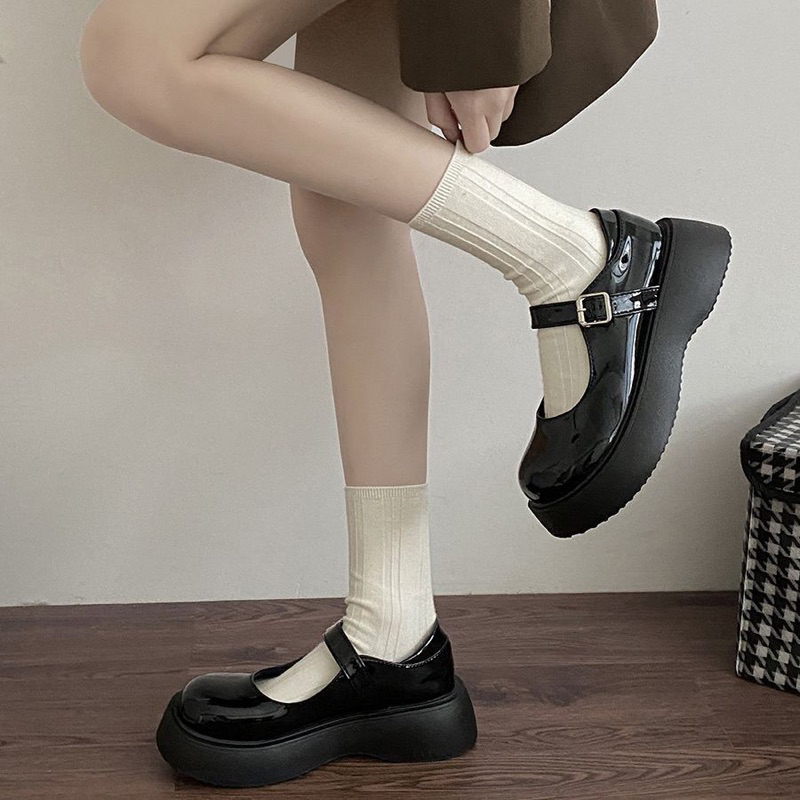 𝑴𝒂𝒏𝒕𝒊𝒔 𝒔𝒕𝒐𝒓𝒆 Giày Lolita da bóng mũi tròn đế xuồng 4cm New-KT100