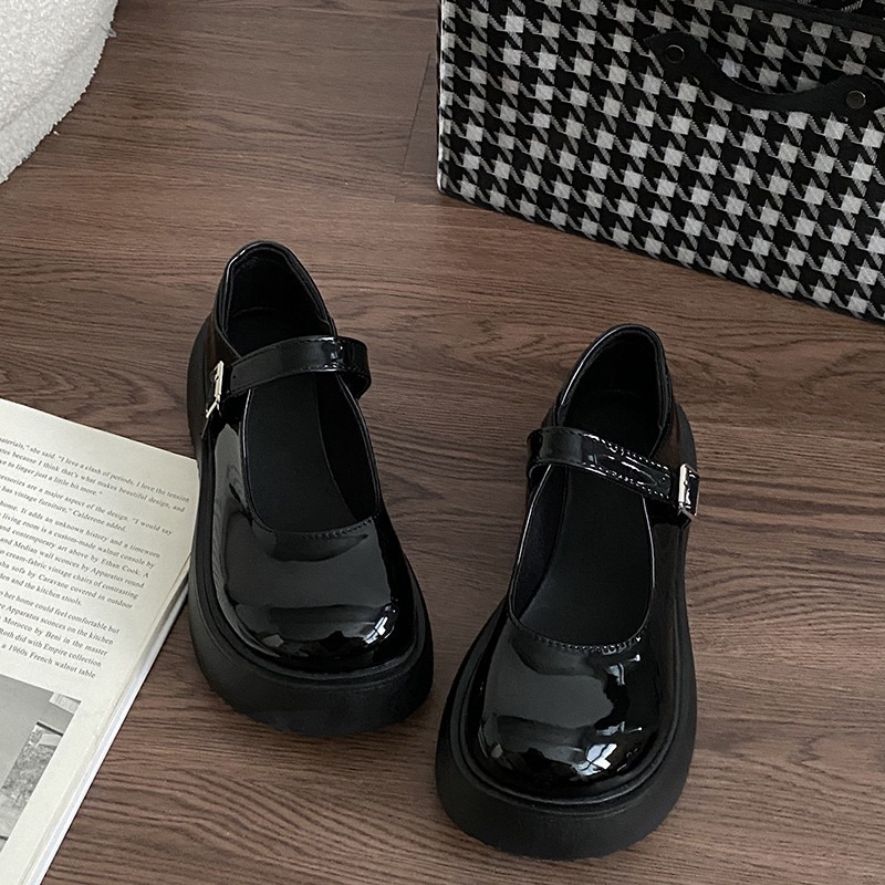 𝑴𝒂𝒏𝒕𝒊𝒔 𝒔𝒕𝒐𝒓𝒆 Giày Lolita da bóng mũi tròn đế xuồng 4cm New-KT100