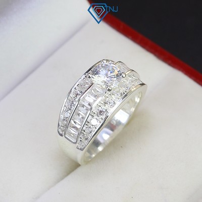 Nhẫn bạc nam cao cấp đính đá CZ trắng, viền ba hàng đá sang trọng NNA0455 - Trang Sức TNJ