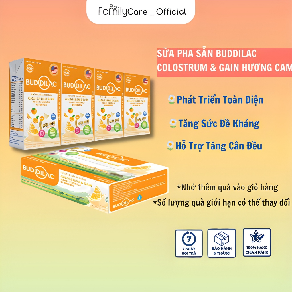 Sữa pha sẵn Buddilac Colostrum & Gain hỗ trợ tăng chiều cao, cân nặng, trí não cho bé từ 1 tuổi