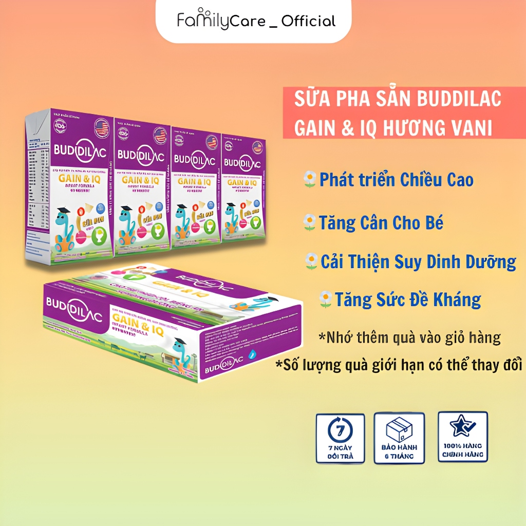 Sữa Pha Sẵn Cao Năng Lượng Buddilac Gain & IQ Cho Trẻ Thấp Còi, Biếng Ăn, Suy Dinh Dưỡng