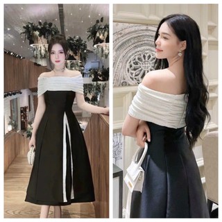 Đầm xòe dự tiệc, đầm bệt vai phối ren thanh lịch sang chảnh cho nàng đi tiệc đi chơi