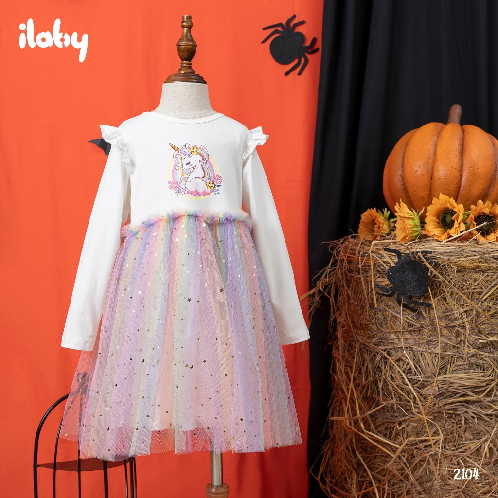 Váy halloween bé gái ILABY in hình chất liệu thun cotton co dãn 4 chiều phối lưới đính sao [11IGK3FT2104]