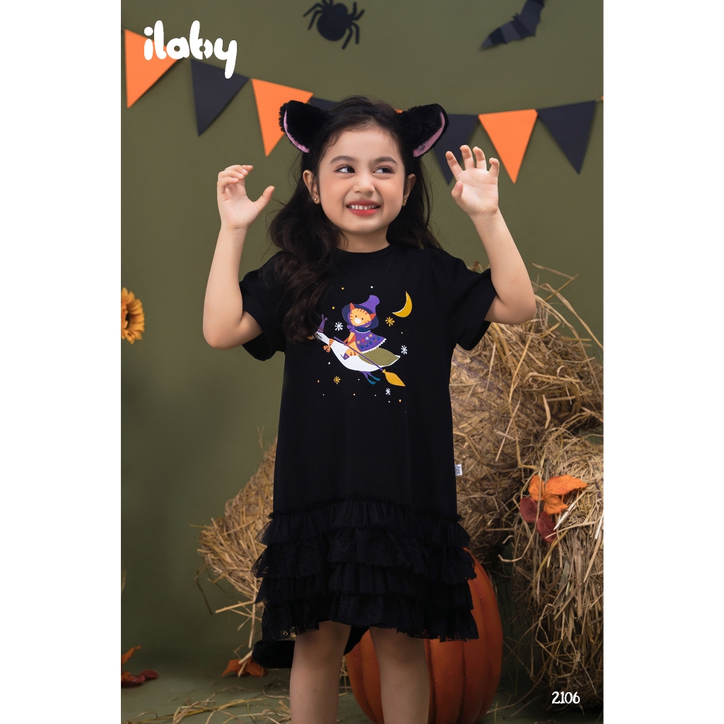 Váy phù thủy bé gái ILABY đuôi cá phối ren chất liệu thun cotton co dãn 4 chiều phối ren thấm hút mồ hôi