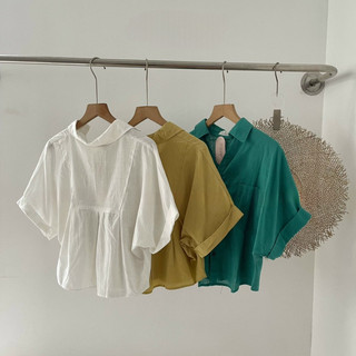 [Ảnh thật shop chụp] Áo sơmi thô cổ tim dáng lửng