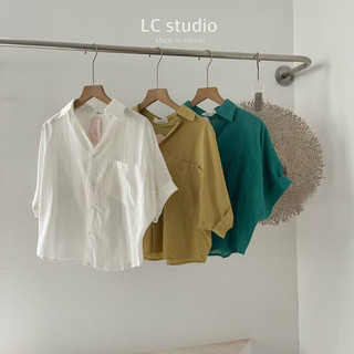 [Ảnh thật shop chụp] Áo sơmi thô cổ tim dáng lửng