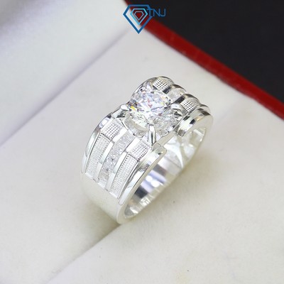 Nhẫn bạc nam đơn giản, đính đá trắng sang trọng bản vừa cao cấp NNA0452 - Trang Sức TNJ