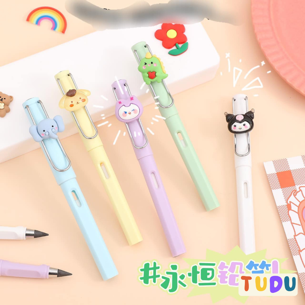 Bút Chì Vĩnh Cửu Gắn Charm TUDU Không Cần Gọt Ngòi, Bút chì nét đậm viết rõ dành cho học sinh phụ kiện văn phòng phẩm