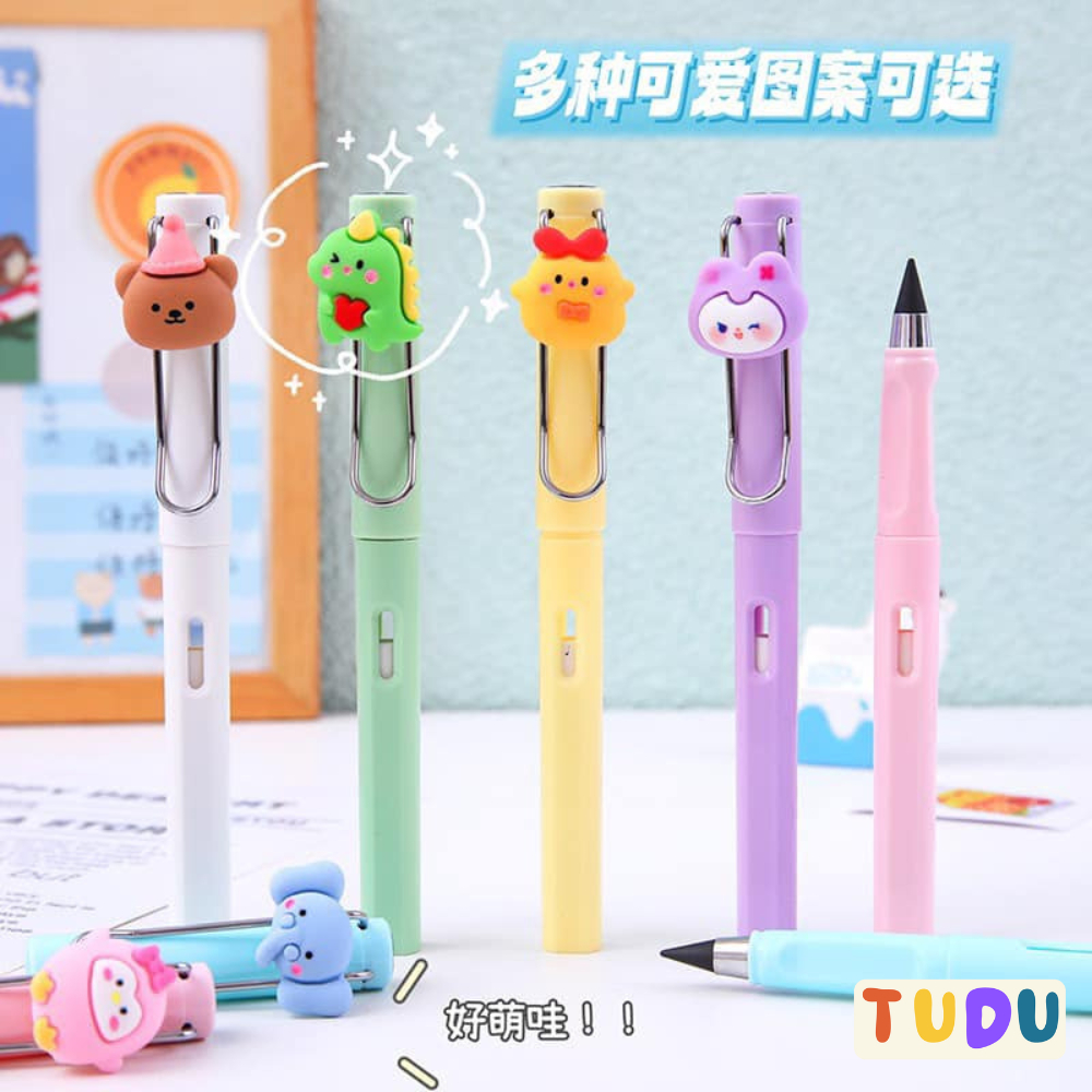 Bút Chì Vĩnh Cửu Gắn Charm TUDU Không Cần Gọt Ngòi, Bút chì nét đậm viết rõ dành cho học sinh phụ kiện văn phòng phẩm