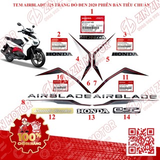 Tem ab 2020 zin, tem rời xe airblade 125 trắng đỏ đen 2020 phiên bản tiêu chuẩn chính hãng honda - zzm