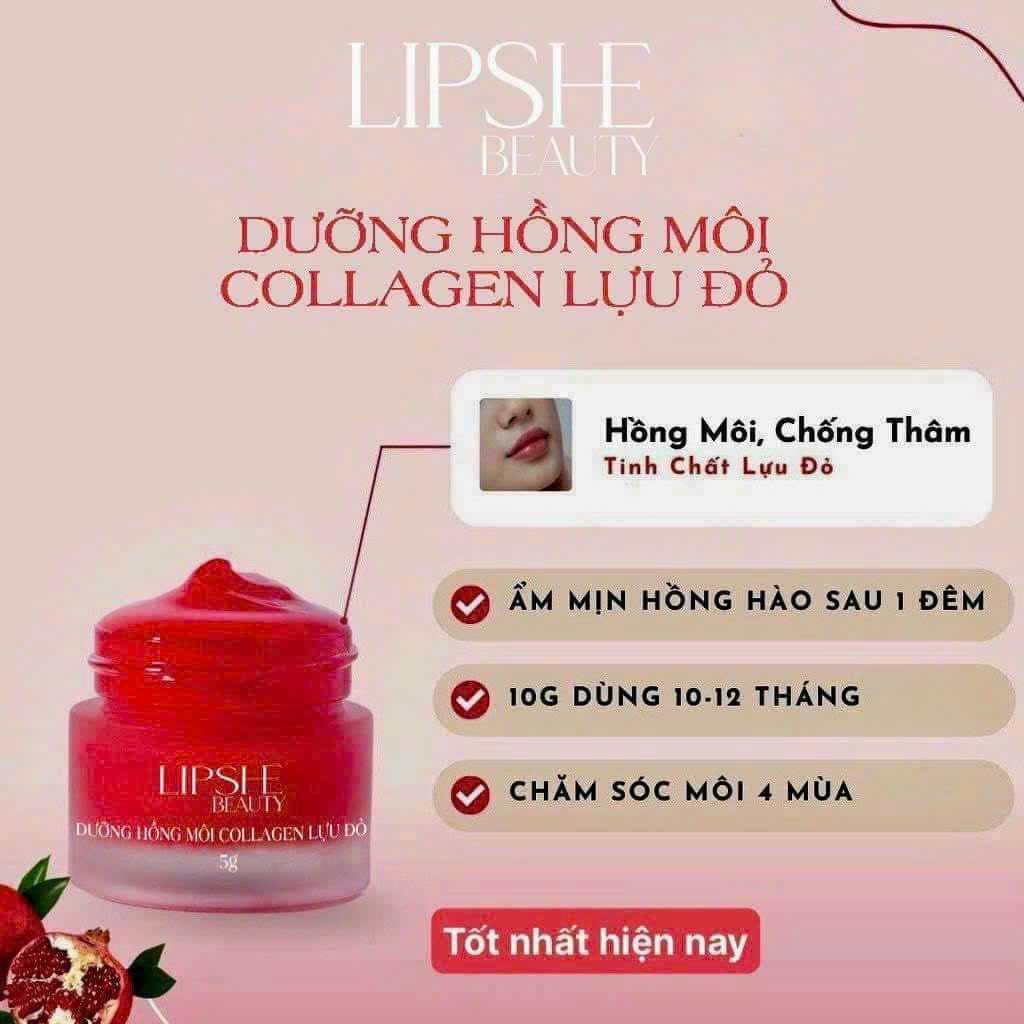 Dưỡng Hồng Môi Collagen Lựu Đỏ Lipshe Beauty 5gram