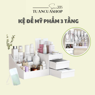 Kệ để mỹ phẩm đồ trang điểm 3 tầng 2 ngăn kéo bằng nhựa (K3T)