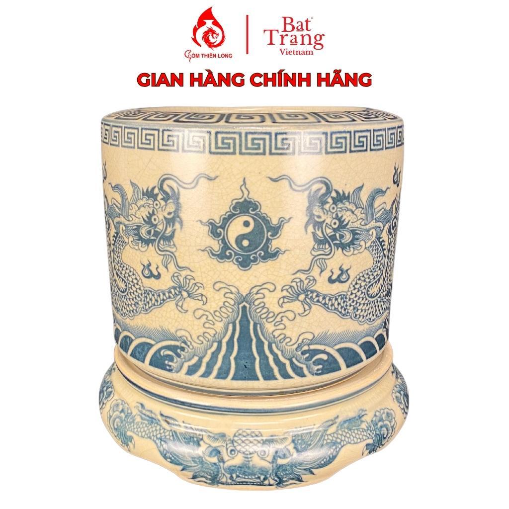 Bộ bát hương Bát Tràng kèm đế Gốm Thiên Long RD060723 men rạn vẽ long chầu nguyệt - Full size