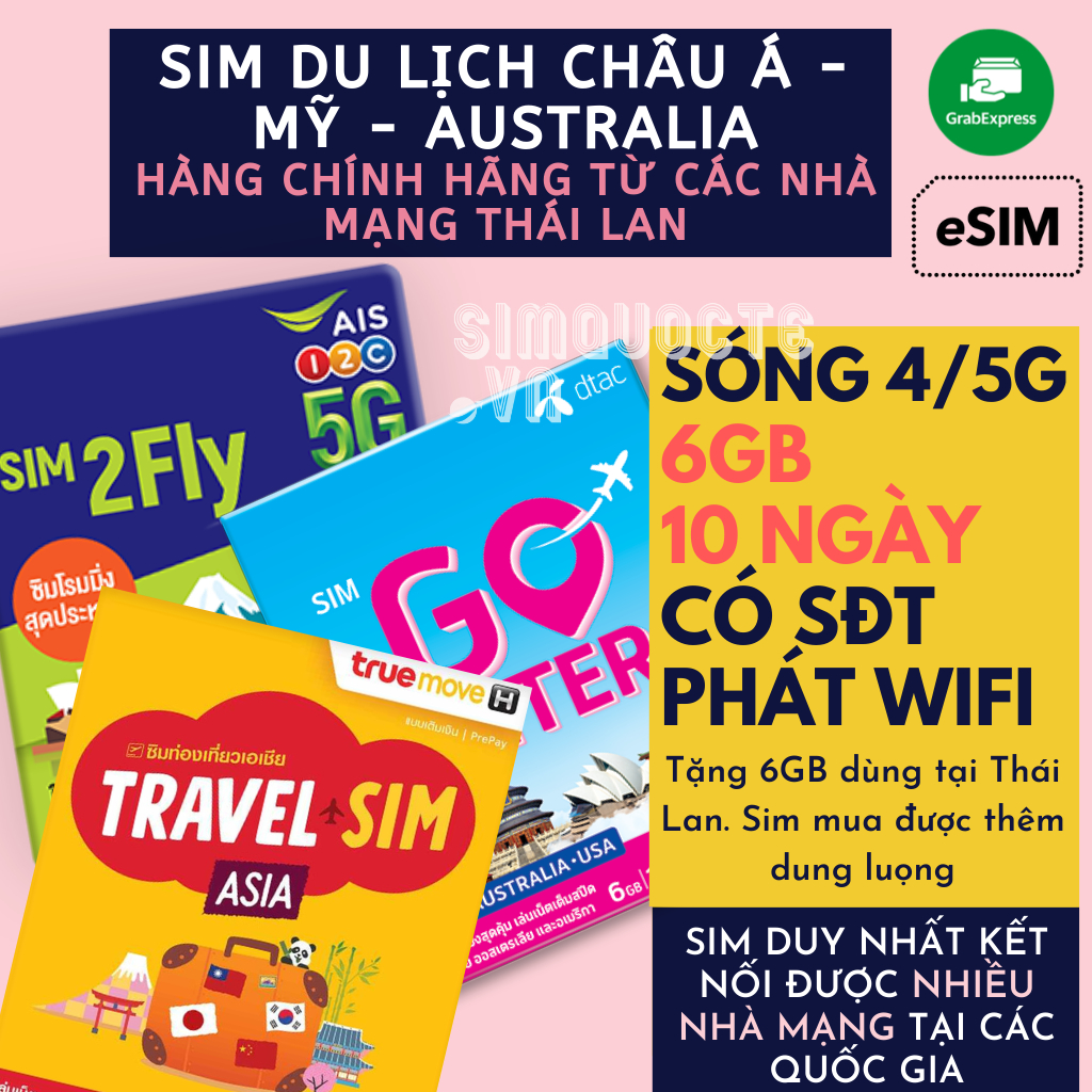 [SÓNG 5G+TEST ĐƯỢC TẠI VN] Sim Du Lịch Hàn Quốc Nhật Bản Đài Loan 6GB 10 ngày DTAC GO INTER và TRUEMOVE TRAVEL ASIA