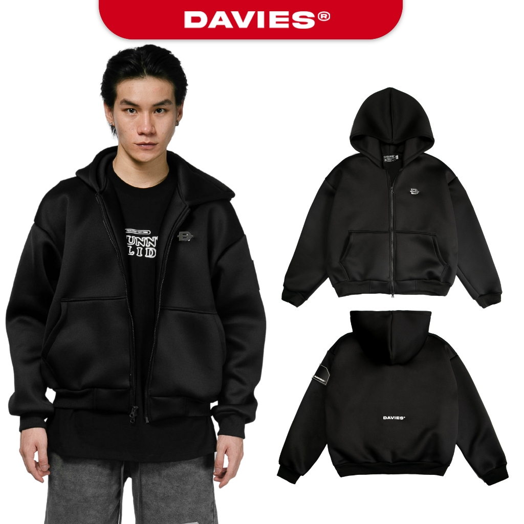 Áo khoác local brand nam nữ form rộng có nón màu đen Hooded Jacket POL Davies | D33-AK2