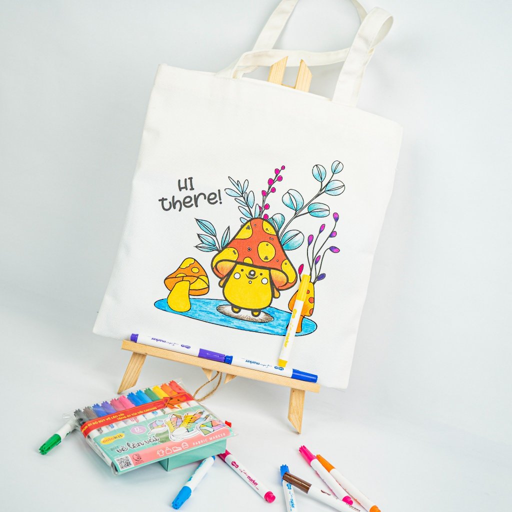 Túi Canvas  trắng 38x34.5cm, Túi in hình mẫu chưa tô, KHÔNG KÈM MÀU