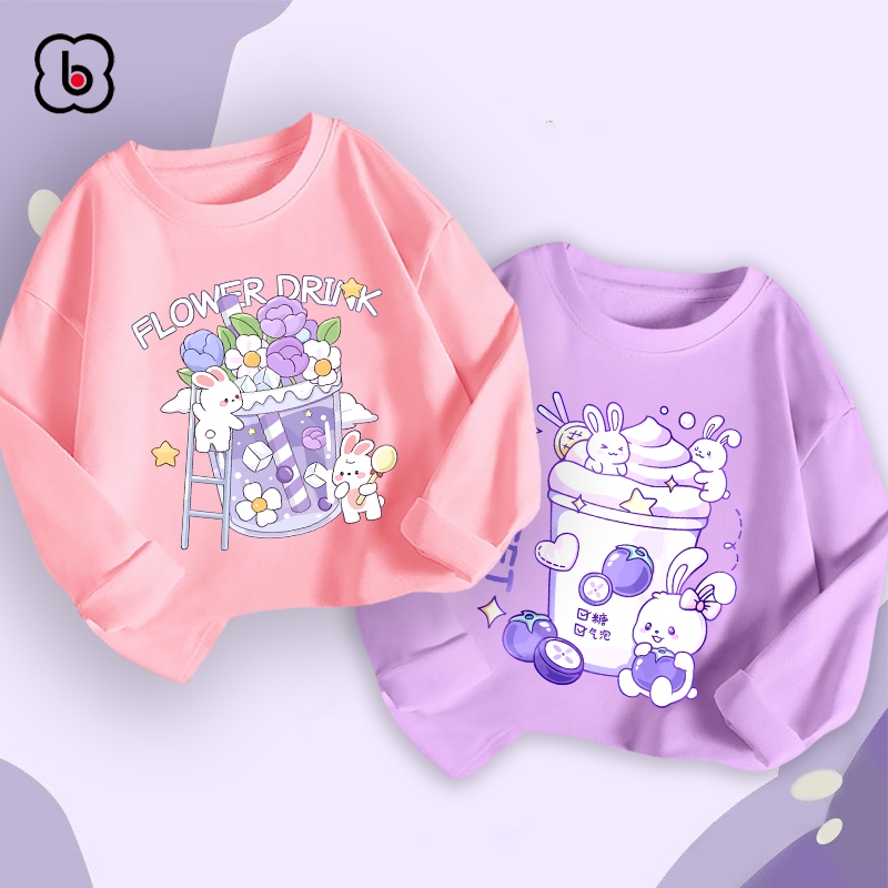 Áo thun dài tay cho bé gái BabyloveGO mẫu mới 2023 áo thu đông cổ tròn in hình cute dễ thương cho bé