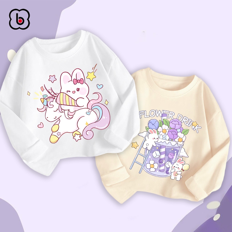 Áo thun dài tay cho bé gái BabyloveGO mẫu mới 2023 áo thu đông cổ tròn in hình cute dễ thương cho bé