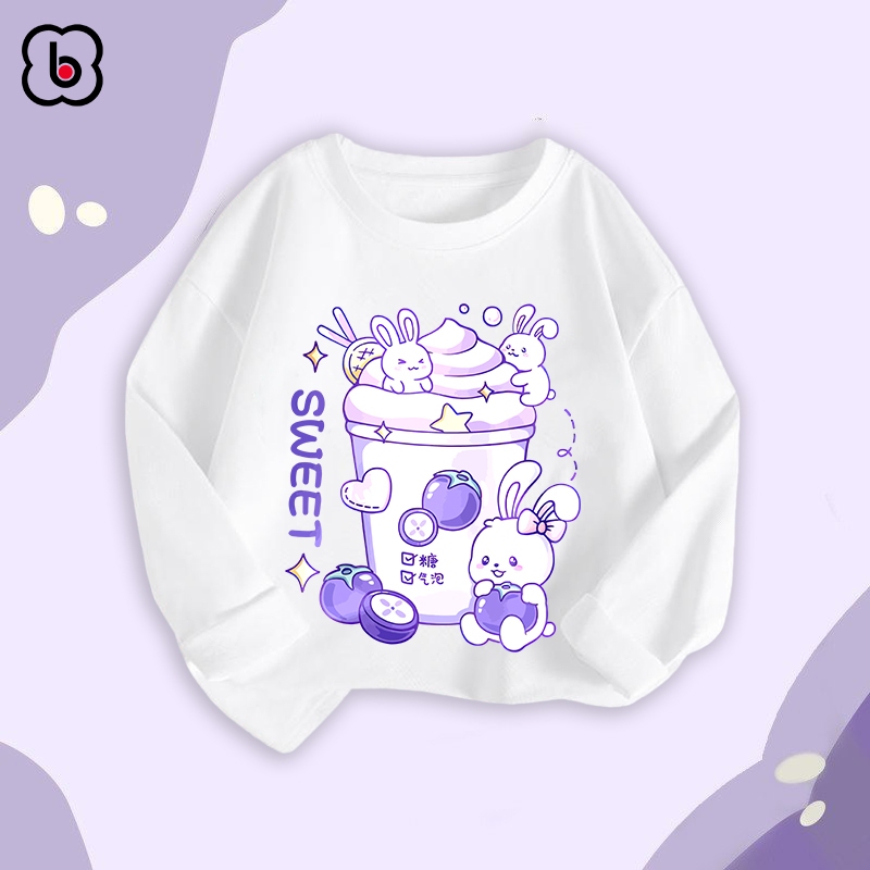 Áo thun dài tay cho bé gái BabyloveGO mẫu mới 2023 áo thu đông cổ tròn in hình cute dễ thương cho bé