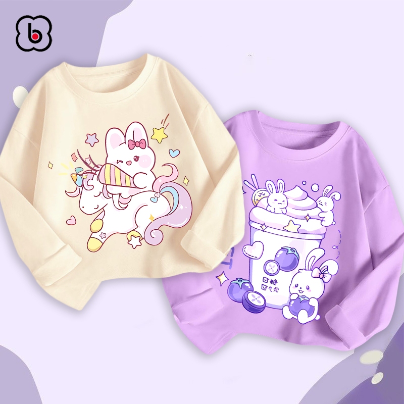 Áo thun dài tay cho bé gái BabyloveGO mẫu mới 2023 áo thu đông cổ tròn in hình cute dễ thương cho bé