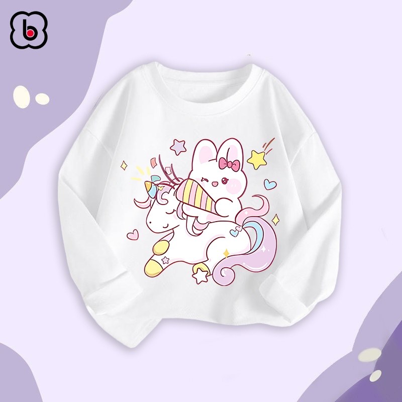 Áo thun dài tay cho bé gái BabyloveGO mẫu mới 2023 áo thu đông cổ tròn in hình cute dễ thương cho bé