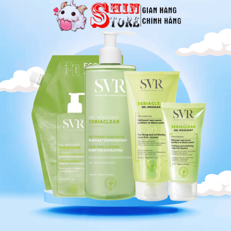 Sữa rửa mặt SVR cho da dầu mụn - SVR Sebiaclear Gel Moussant 200ml-400ml loại bỏ tế bào da chết ngăn ngừa mụn chính hãng