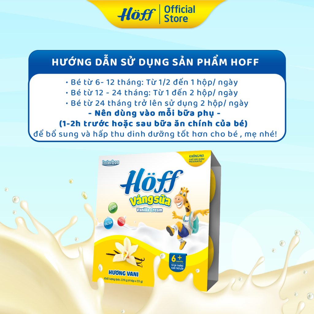 Váng Sữa vị VANI Hoff cho bé từ 6 tháng tuổi, giàu protein và canxi, tăng cường hệ miễn dịch - 1 THÙNG (12 Lốc/48 hộp)