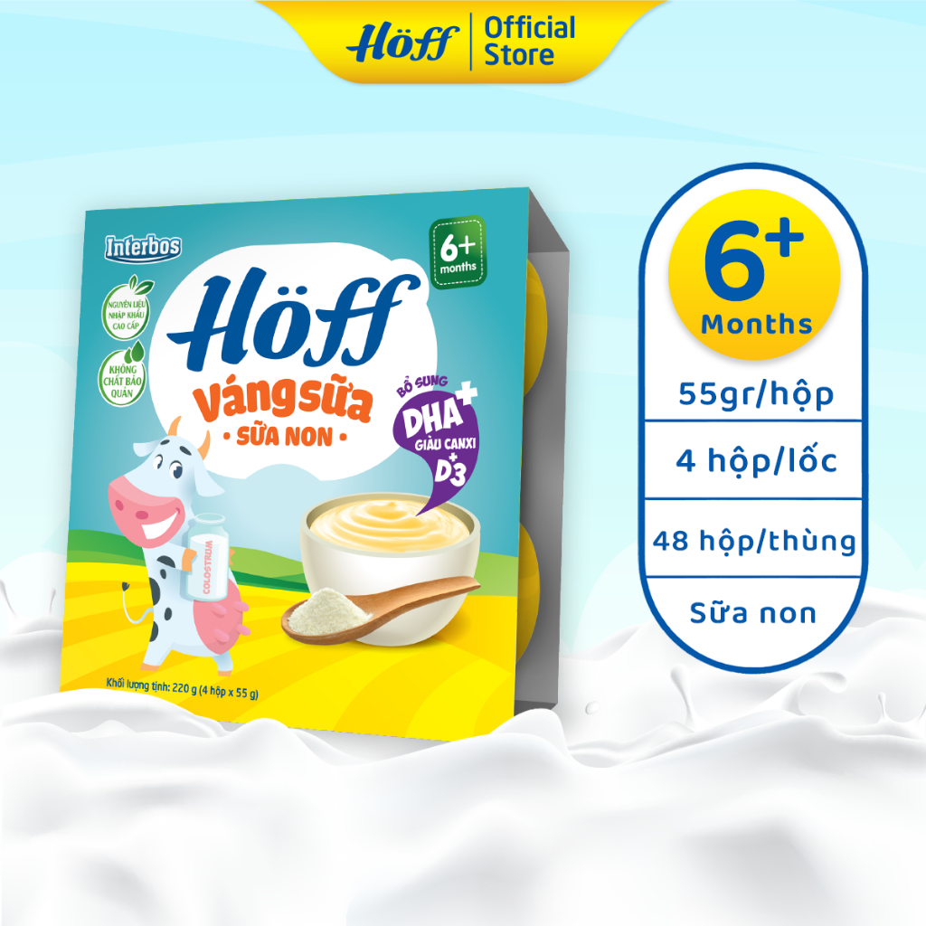 Váng Sữa SỮA NON Hoff cho bé từ 6 tháng tuổi, bổ sung sữa non Colostrum, tăng cường hệ miễn dịch - 1 LỐC (4 hộp x 55g)