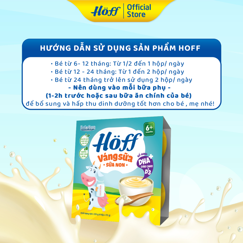 Váng Sữa SỮA NON Hoff cho bé từ 6 tháng tuổi, bổ sung sữa non Colostrum, tăng cường hệ miễn dịch - 1 LỐC (4 hộp x 55g)