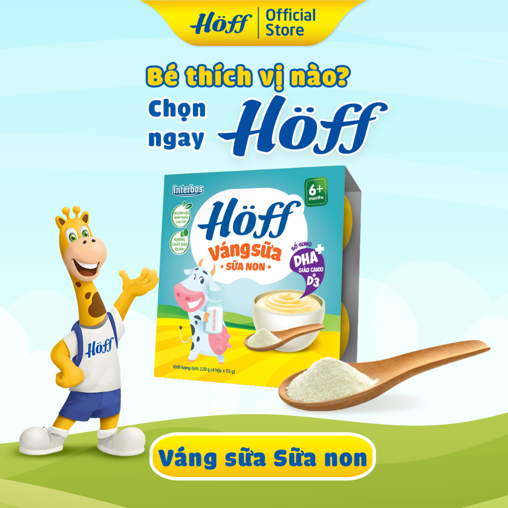 Váng Sữa SỮA NON Hoff cho bé từ 6 tháng tuổi, bổ sung sữa non Colostrum, tăng cường hệ miễn dịch - 1 LỐC (4 hộp x 55g)