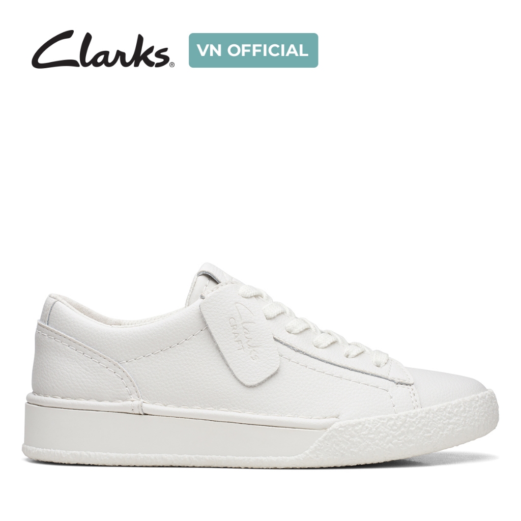 Giày thể thao da lộn nữ Clarks CraftCup Walk màu White Leather