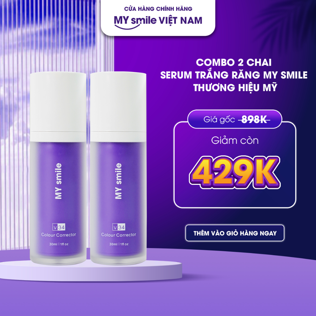 Combo 2 chai Serum trắng răng MY Smile - sử dụng công nghệ V34 hiệu chỉnh màu răng giúp răng trắng sáng tự nhiên