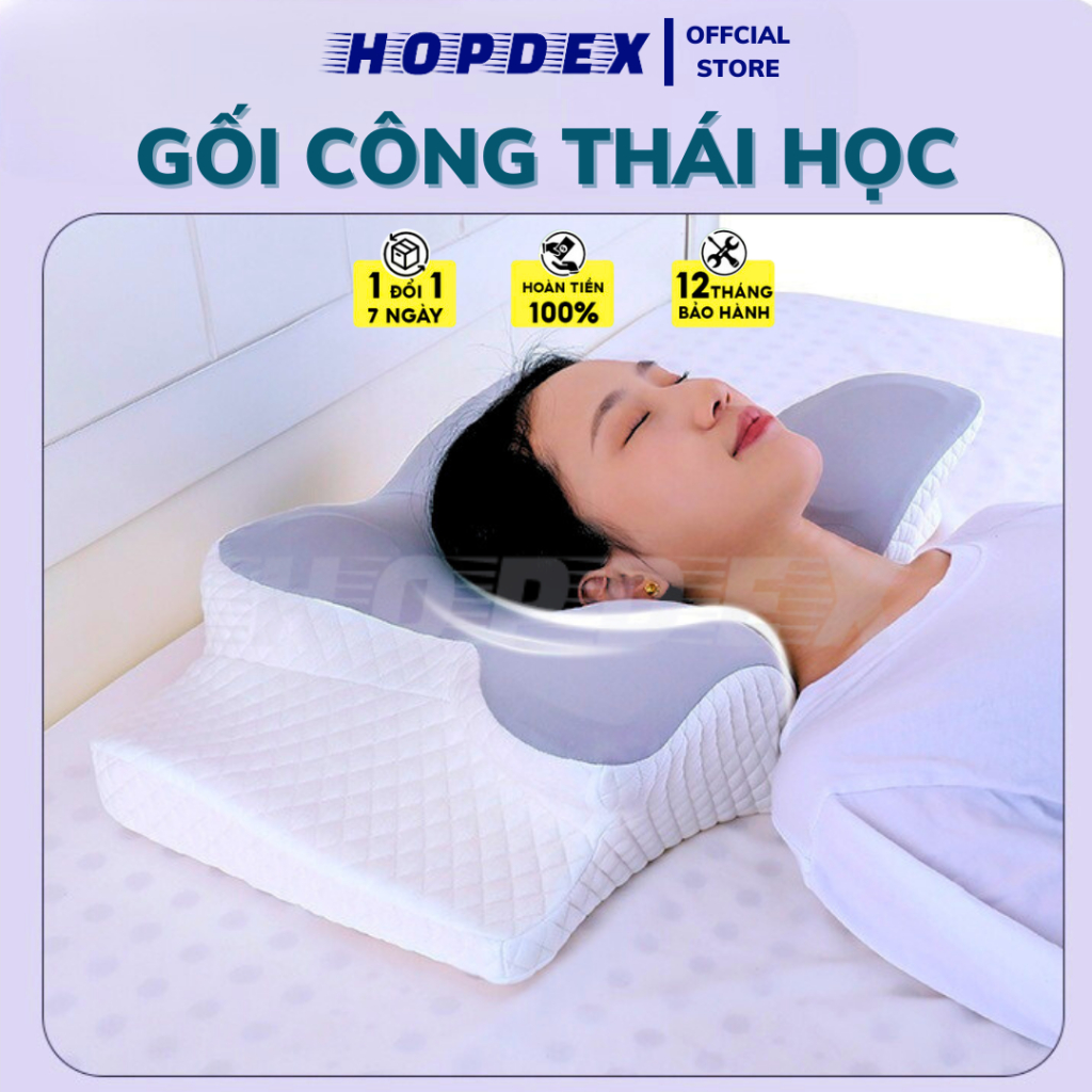 Gối Công Thái Học - Gối Cao Su Non Hỗ Trợ Giảm Đau Cổ Vai Ngáy Thiết Kế Thích Hợp Cho Người Ngủ Cao Và Thấp HOPDEX CTH2