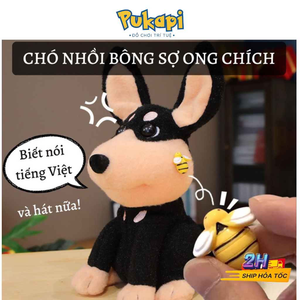 Đồ Chơi Chó Bông Điện Tử Sợ Ong Chích, Chú Chó Nhồi Bông Biết Kêu Biết Hát PUKAPI
