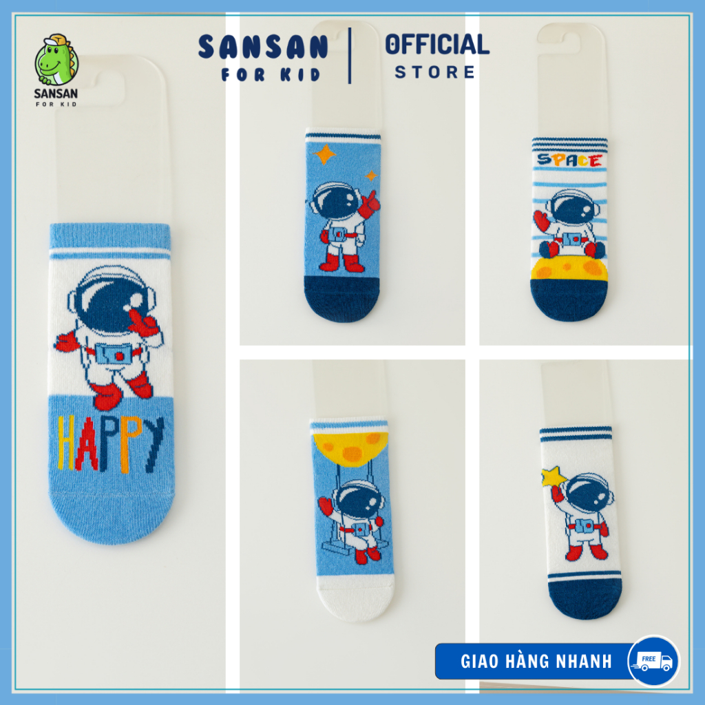 Set Tất Vớ Phi Hành Gia 5 Đôi Cao Cấp, Họa tiết xanh vũ trụ, vải cotton cao cấp, đi học đi chơi, quà tặng