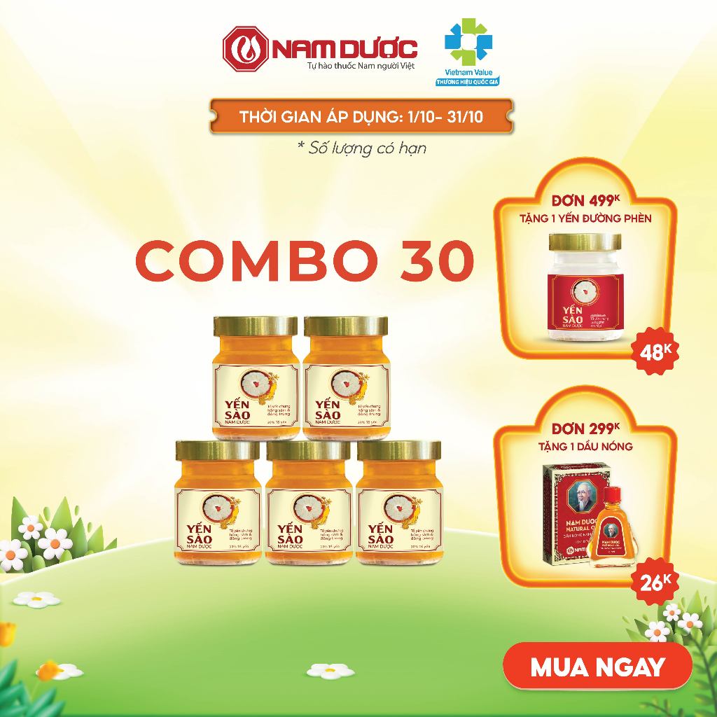 [COMBO 30 hộp] Yến sào Nam Dược lọ 70ml tổ yến chưng hồng sâm đông trùng hạ thảo bồi bổ, tăng sức đề kháng