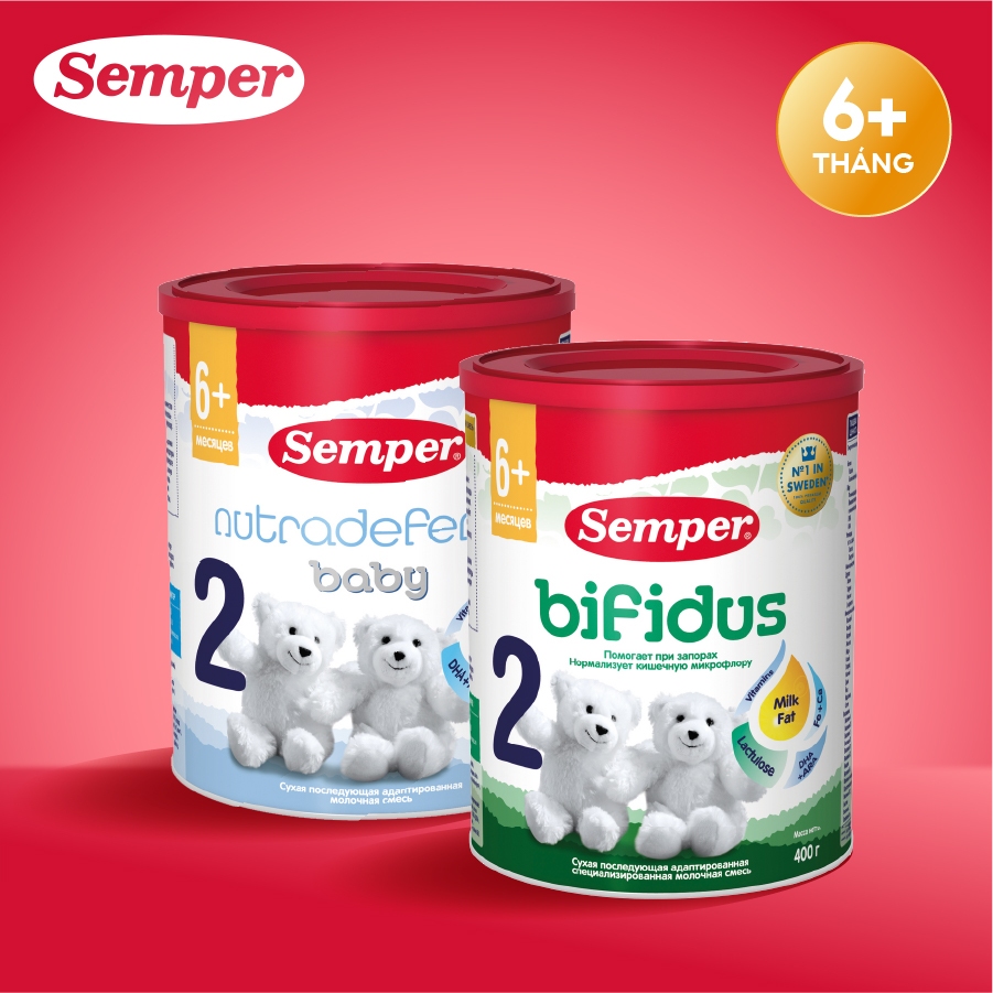 Combo 2 Sữa bột công thức Semper Baby Nutradefense 2 và Semper Bfidus Nutradefense 2 400g/hộp