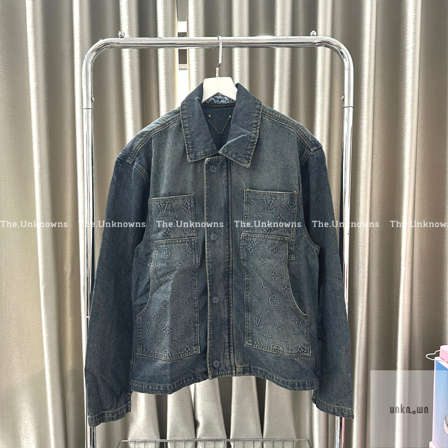 👑👑-Áo Khoác Denim Jacket Luon Vuittuoi Workwear,Áo khoác Jean L*V cao cấp full túi tag