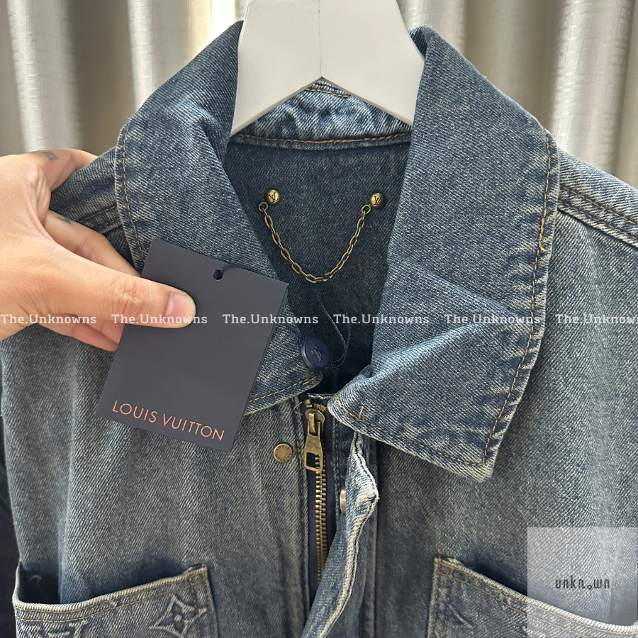 👑👑-Áo Khoác Denim Jacket Luon Vuittuoi Workwear,Áo khoác Jean L*V cao cấp full túi tag