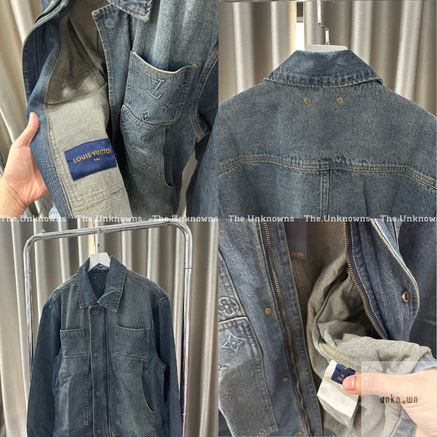 👑👑-Áo Khoác Denim Jacket Luon Vuittuoi Workwear,Áo khoác Jean L*V cao cấp full túi tag