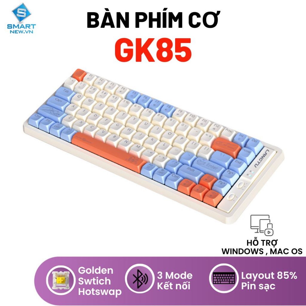 Bàn phím cơ không dây HOTSWAP LANGTU GK85 Golden Switch - 3 chế độ kết nối - Pin sạc - Led Rainbow