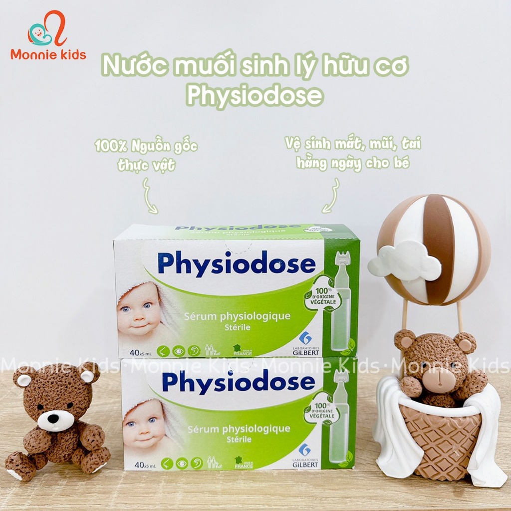 Nước muối sinh lý cho bé Physiodose Vegetale 40x5ml, muối vệ sinh tai mắt mũi - Monnie Kids