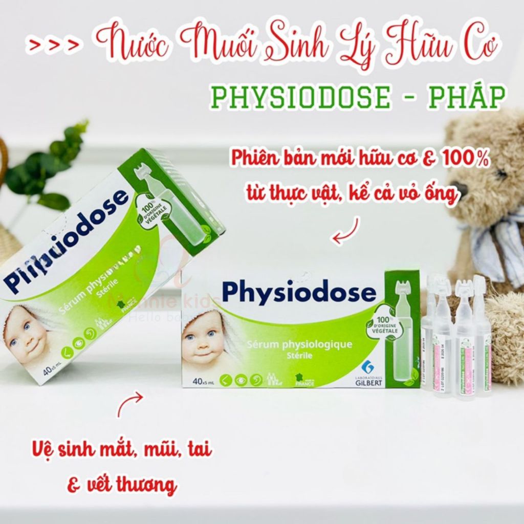 Nước muối sinh lý cho bé Physiodose Vegetale 40x5ml, muối vệ sinh tai mắt mũi - Monnie Kids