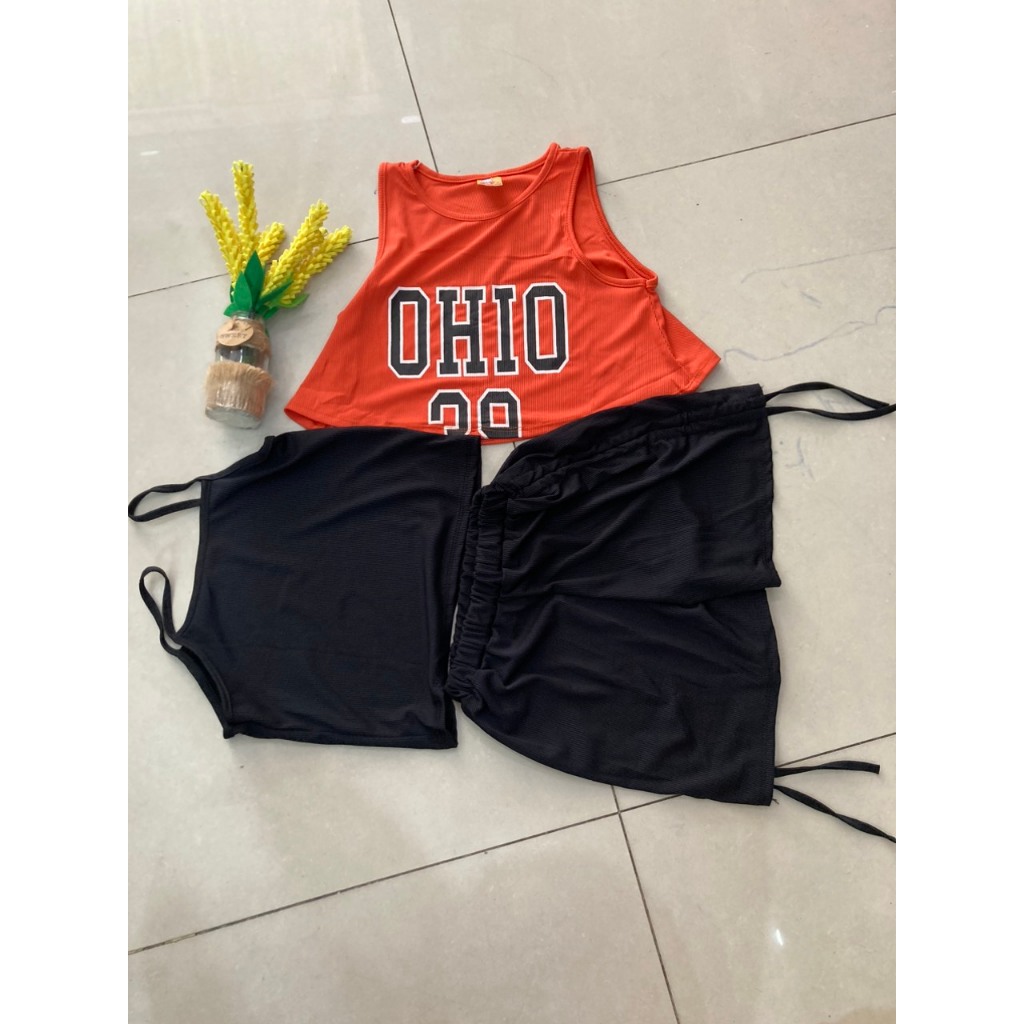 Set áo croptop  + quần đùi dây rút vải thun gân tăm cho bé gái đi chơi, đi học