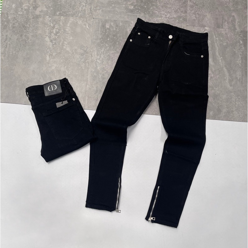 A24 Quần Bò Đen Nam Trơn Phối Thêu Khoá Zip Ống ss2023